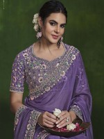 Pastel Purple Habutai Silk Saree With Stitched Blouse